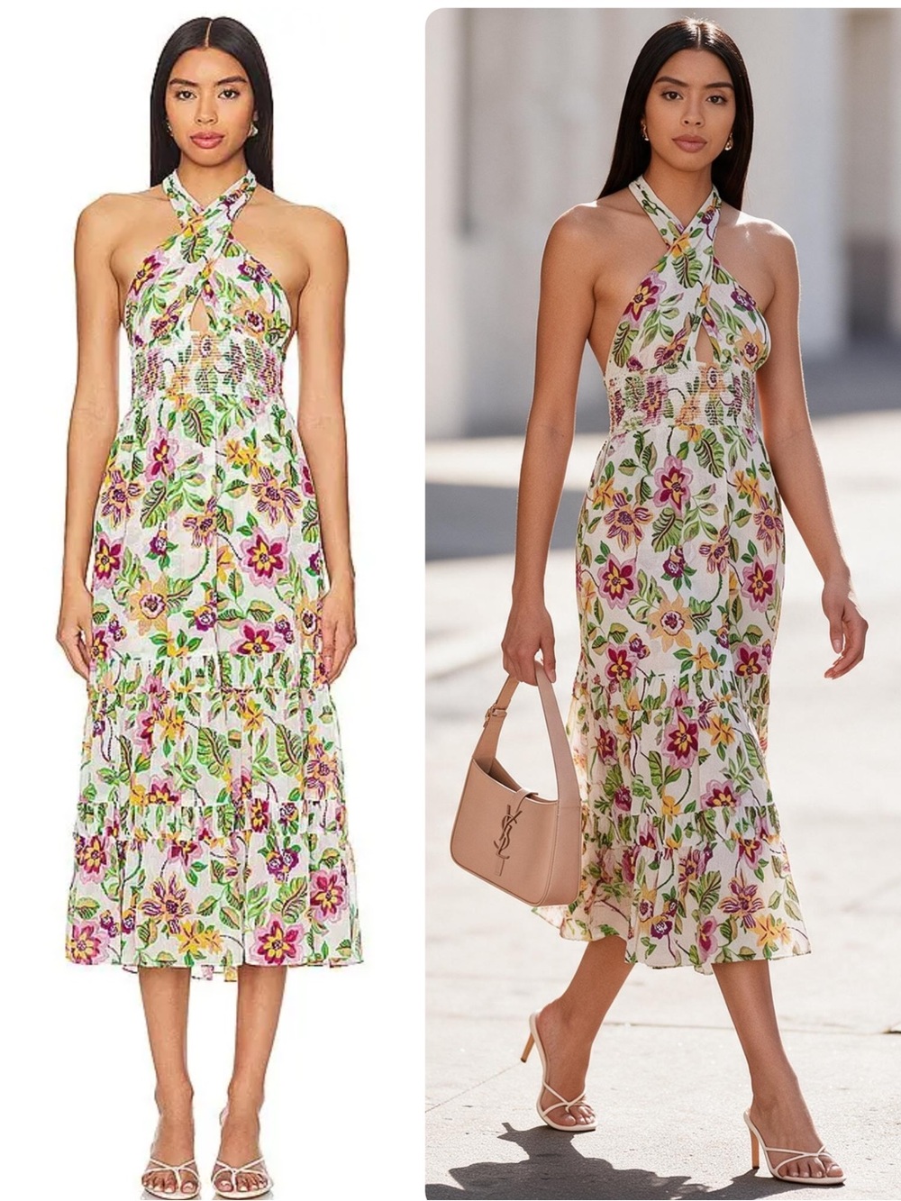 Misa Los Angeles Karolina Flora Exotica Halter Elastic Waist Midi Dress NWT $430